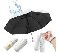 UHETLET Mini Ombrello Ombrello Pioggia Pieghevole da Viaggio 8 Costole Ombrello Piccolo Mini Ombrello Tascabile Anti UV Ombrello Portatile Antivento con Custodia per Donne e Uomini, Bianco