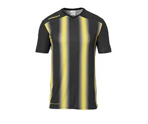 uhlsport Stripe 2.0 - Maglia a Maniche Corte da Bambino, Bambini, Maglietta, 100220512, Nero/Giallo Limone, 140