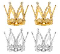 UHOMENY - 4 mini coroncine decorative per torte, splendida corona di cristallo, decorazione per cupcake da ragazza, per compleanni, matrimoni, feste di compleanno, corone di cristallo, ornamento (oro