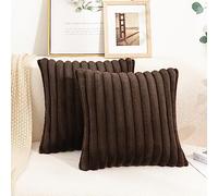 Uhomy Confezione da 2 federe per cuscini in finta pelliccia, 55,9 x 55 cm, lussuose, super morbide, a righe, decorative, per divano, letto, soggiorno, marrone caffè, 55 x 55 cm