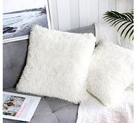 Uhomy Confezione da 2 federe per cuscini soffici 50,8 x 50,8 cm, in morbida pelliccia sintetica bianca, moderna, lussuosa, decorativa, per la casa di campagna, per divano, letto, sedia, 50 x 50 cm