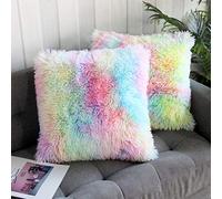 Uhomy Confezione da 2 federe per cuscino in peluche colorate per autunno inverno e casa, 55,9 x 55,9 cm, lussuose e soffici, super morbide, in finta pelliccia, per divano, letto, sedia, unicorno