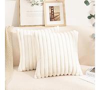 Uhomy Set di 2 federe decorative per cuscini da lancio per la casa in finta pelliccia, lussuose, super morbide, pelose, a righe bianche, federe pelose per divano, divano, camera da letto, comode