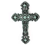 UHRIG Croce da parete cattolica in ferro, crocifisso in ferro battuto per appendere, croce cristiana per il muro, alta 25cm. (Nero Antico/Argento)