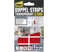UHU 45515 - Strisce doppie (trasparenti, 2,5 kg, 19 mm x 40 mm), 12 pezzi
