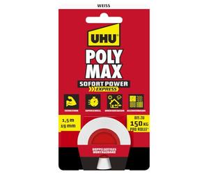 UHU 7004621 Poly MAX Doppelband bianco doppia banda, bianco, 1,5 m x 19 mm