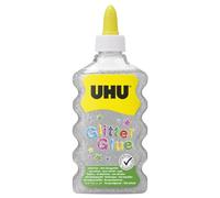 UHU Glitter Glue Argento - bottiglietta di glitter argentati per decorare, sicuri per i bambini, dermatologicamente testati, perfetti per i lavoretti