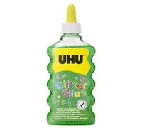 UHU Glitter Glue Verde - bottiglietta di glitter verde per decorare, sicuri per i bambini, dermatologicamente testati, perfetti per i lavoretti