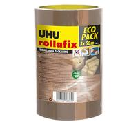 UHU Nastro adesivo da imballaggio Rollafix Classic, 50 mm x 50 m, confezione da 3 pezzi, silenzioso
