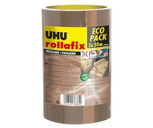 UHU Nastro adesivo da imballaggio Rollafix Classic, 50 mm x 50 m, confezione da 3 pezzi, silenzioso