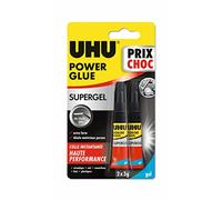 UHU Power glue gel - Colla istantanea ultra veloce e forte, non scorre, senza solventi, trasparente, tubi 2 x 3 g