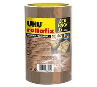 UHU Rollafix - Nastri adesivi per imballaggio marrone, confezione da 3 nastri da 66 m x 50 mm