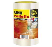 UHU Rollafix - Nastri adesivi per imballaggio trasparente, confezione da 3 nastri da 66 m x 50 mm