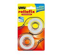 UHU Rollafix - Ruban adhésif, transparent, ne jaunit pas, lot de 2 dévidoirs avec recharge 25 m x 19 mm