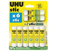 UHU Stic - Bastoncini di colla senza solventi, bianco, confezione da 6 stics da 8,2 g + 2 stics Renature da 8,2 g