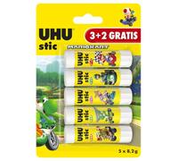 UHU Stic - Bastone di colla senza solventi, edizione Bob La Spugna, colla per bambini, hobby creativi, ufficio, casa, scuola, bianco, forniture per ufficio, confezione da 5 bastoncini da 8,2 g