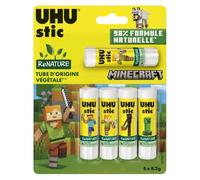 UHU Stic ReNATURE Minecraft - Confezione da 2 confezioni (2 x 5 bastoncini = 10 x 8,2 g) - 98% formula naturale - Tubi 58% di origine vegetale - colla carta, cartone, foto - edizione scolastica