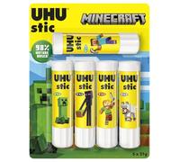 UHU Stic Minecraft Limited Edition Collezionabili, Colla Stick per la Scuola Adatta ai Bambini, Senza Solventi, Colla Sicura per i Lavoretti, Box Composta da 5 Stick da 21g
