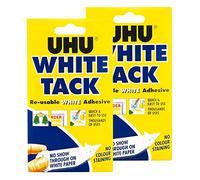 UHU White Tack Twin Pack, stucco adesivo riutilizzabile (etichetta in lingua inglese) Imballaggio originale White