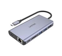 uHUB S7 + Hub Ethernet 7 in 1 USB-C con Dual Monitor, 100 W di potenza e lettore di schede D1056A / USB SuperSpeed 3.1 Gen1 / 4K @ 30Hz UHD HDMI & DisplayPort/Gigabit Ethernet