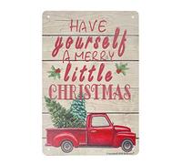 UHVD Have Yourself A Merry Little Christmas Red Truck Holly 20,3 x 30,5 cm Retro Vintage Metal Sign Home Coffee Bar Wall Art Sign Targa decorativa da parete