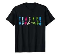 UHYft66AWZ Proud Teacher ASL Sign Language Gestures T-Shirt Black M