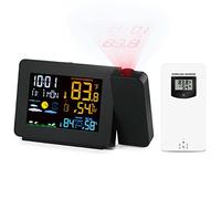 UIBAO Orologio Proiezione Soffitto,Radio Sveglia Digitale da Comodino con Proiettore, Proiettore Orologio Dimmerabile Doppi Allarmi Display LCD Data Ora Temperatura umidità,12/24H