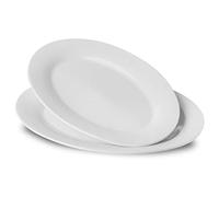 UIBFCWN Set di 2 Piatto da Portata in Ceramica, Grande Piatti Ovali, 35,5x23,3 cm, Piatti da Portata per Tacchino, Pesce, Insalata, Antipasti, Cibo, Bianco, Piatti Sicuri per Microonde