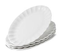 UIBFCWN Set di 4 Ovali Piatti Piani, 25,5 cm Piatto Piano in Porcellana, Piatto da Portata Ovali Bianchi per Insalata, Pasta, Pizza, Panino, Dessert, Adatto per Microonde e Lavastoviglie