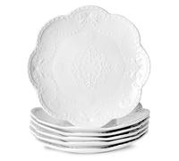 UIBFCWN Set di 6 Piatti da Dessert in Porcellana 20 cm, Set di Piatti Rotondi Moderni per 6 Persone, Piatti Fondi Bianchi per Insalata, Torta, Pasta, Adatto per Microonde e Lavastoviglie
