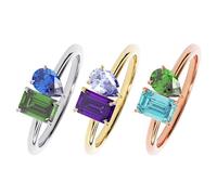 UIDMEN Anello personalizzato con 2 pietre di nascita, anello per la mamma in argento Sterling 925, zirconi personalizzati | regali per la festa della mamma, compleanni per la nonna, nonna, amica