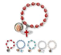 UIDMEN Bracciale con rosario fotografico personalizzato, braccialetto commemorativo per donna, mamma, nonna, bracciale croce cristiana, regalo di preghiera, Taglia unica, Acciaio inossidabile, Nessuno