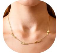 UIDMEN Collana con croce personalizzata con 1-3 nomi e ciondolo, placcata in oro 18 carati, gioiello da donna, regalo ideale per mamma, nonna, moglie, fidanzata, festa della mamma