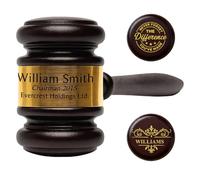 UIDMEN Martello da giudice personalizzato con blocco sonoro, set in legno inciso con nome e testo. Regalo per avvocati, giudici, presidenti, pensionamento, diploma di legge, compleanno, Natale.