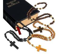 UIDMEN Rosario cattolico in legno personalizzato per uomini e donne, battesimo, cresima, comunione, matrimonio, festa della mamma, ciondolo a croce in legno marrone, collana unisex, Misura unica