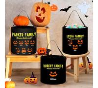 UIDMEN Secchio per caramelle personalizzato per Halloween, grande cesto per caramelle con nome, borsa per caramelle zucca diavolo Halloween, borsa regalo per bambini ragazza ragazzo regalo festa di