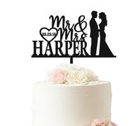 UIDMEN Topper per torta nuziale personalizzati, topper per torta Mr e Mrs con nome, data o silhouette, decorazioni in legno per matrimoni e anniversari, fidanzamenti, crea le tue decorazioni per torte