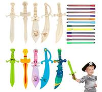 UIEXAY 10 Pezzi Spade Pirata In Legno Con 12 Penne Colorate Pirate Sword Per La Pittura Decorazione Legno Piràte Sword Craft Kit Crafting Con Lègno Per Bambini Per Diy Bambini Pittura Artigianato