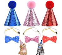 UIEXAY 3 Cappellini Per Feste Con 3 Papillon Per Animali Di Peluche, Per Cani, Compleanni, Gatti, Multicolore, Per Feste, Matrimoni, Cuccioli, Gattini, Accessori Per Costume