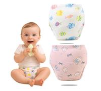 UIEXAY Mutandine Spannolinamento Apprendimento Bambino Vasino, 2 Pezzi Cotone Assorbente Mutande Apprendimento, Cotone Assorbente, Per Bambini, Fantasia A Coniglietto E Pesce, M(15-28 Mesi)