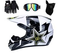 UIGJIOG Bambino esterno Casco da motociclista, Casco da cross con mascherina guanti occhiali, Caschi da MTB integrale set per moto da fuoristrada da fuoristrada in discesa,Bianca,XL(58~59cm)