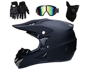 UIGJIOG Casco da motocross, nero opaco, casco integrale per fuoristrada, con certificato D.O.T MX ATV BMX, attrezzatura protettiva da corsa, maschera regalo, A, M (54 ~ 55 cm)