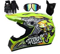 UIGJIOG Casco Motocross Bambino Set,Casco da Cross,Casco Integrale da Motocross Adulti E Bambini,Casco da Downhill Integrale MTB,G,L(56~57cm)