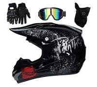UIGJIOG Casco Motocross Bambino Set,Casco da Cross,Casco Integrale da Motocross Adulti E Bambini,Casco da Downhill Integrale MTB,H,XL(58~59cm)
