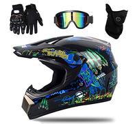 UIGJIOG Casco Motocross Bambino Set,Casco da Cross,Casco Integrale Da Motocross Adulti E Bambini,Casco da downhill integrale MTB,J,M(54~55cm)