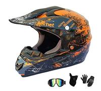 UIGJIOG Casco Motocross Bambino Set,Casco da Cross,Casco Integrale Da Motocross Adulti E Bambini,Casco da downhill integrale MTB,C,L(56~57cm)