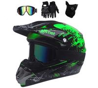 UIGJIOG Moto Casco Cross Country D. O. T Certificazione Endurance Race ATV ATV Casco, Casco di Sicurezza Stereo Traspirante Include Occhiali/Guanti/Maschera,Verde,M(54~55cm)