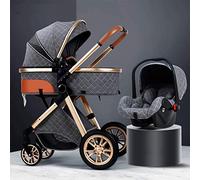 UIGJIOG Passeggino 3 in 1, colore: Grigio: passeggino di lusso con molle anti-shock, Maxi-Canopy, Easy One Handfalten, 0-3 anni, portata 70 kg