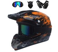 UIGJIOG Protezione Enduro Casco Moto Bambino Integral MTB Casco Moto Cross,Motocross Caschi D. O. T per Casco Integrale All-Terreno Four Seasons con Occhiali E Guanti, Arancione, L(56~57cm)