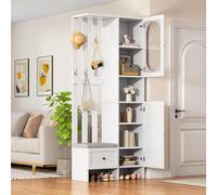 UIHECTA Armadi Compatti, Mobili Casa 2 Armadi, Armadietto in Vetro Temperato, Set Guardaroba Mobiletto D'Ingresso Bianco Appendiabiti Scarpiera E Cuscino